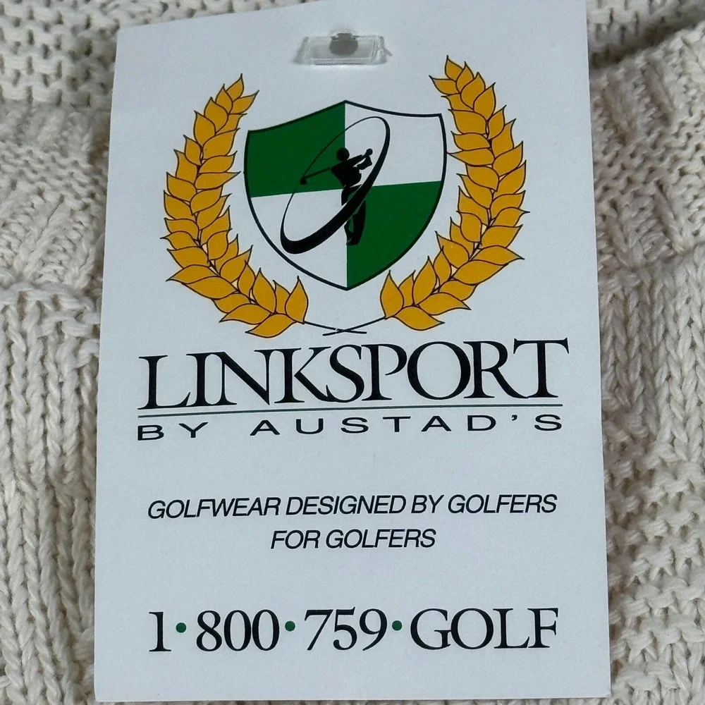 Linksport Sweater‎ Mens L Ivory 3D Geometric Oversized Chunky Golf Fisherman NEW
